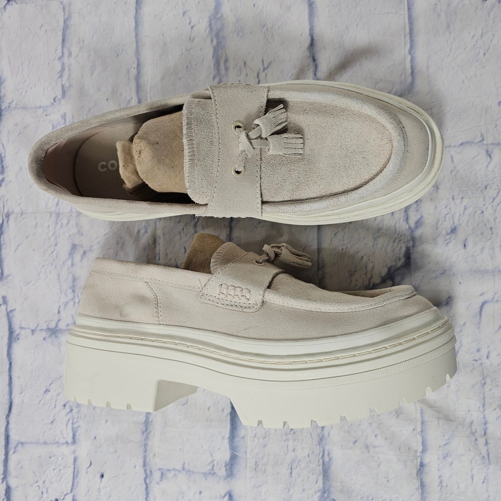 Converse Suede Platform Loafers Womens 9.5 Sand Tassel Lug Sole All Star Sneaker